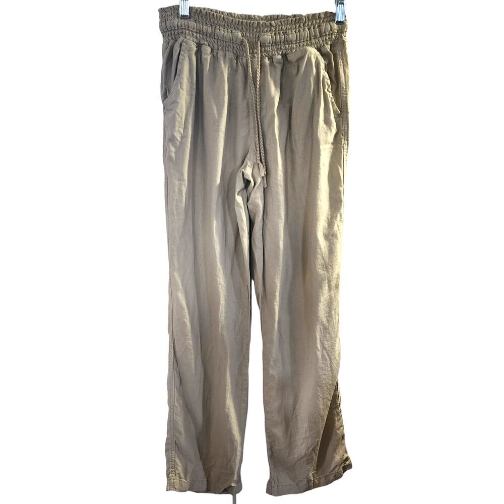 So Women's Linen Beige Baggy Pull On Elastic Waist Pants Size Large